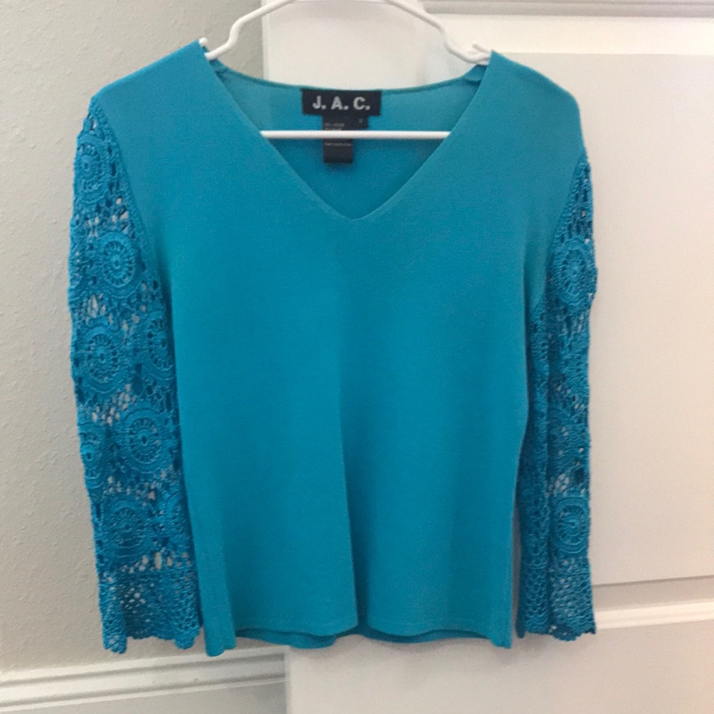 Teal Lace Sleeve Women's Top